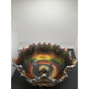 Vintage Northwood Grape and Cable Amethyst Carnival Glass Footed Bowl 11"